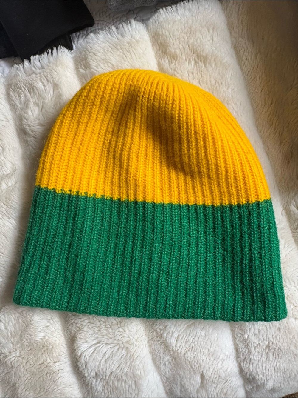 Two-Tone Yellow & Green Knit Beanie